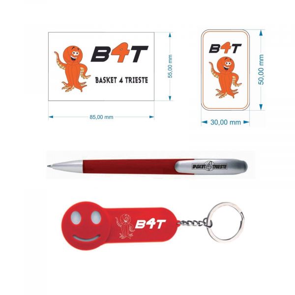 Penna, portachiavi, adesivi grande e piccolo con logo B4T